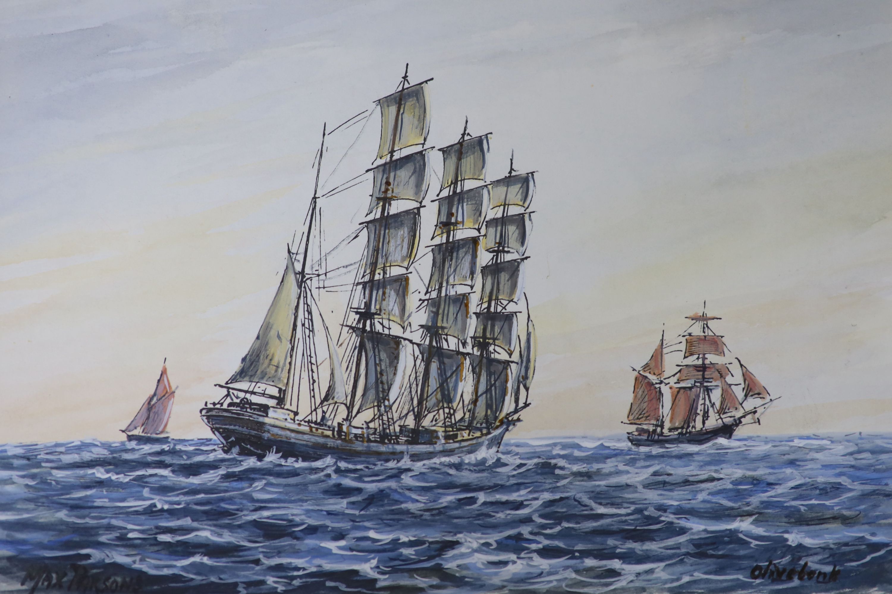 Max Parsons A.R.C.A. (1915-1998), watercolour on card, SS Marengo, signed and dated July 28, 1933 and two other watercolours